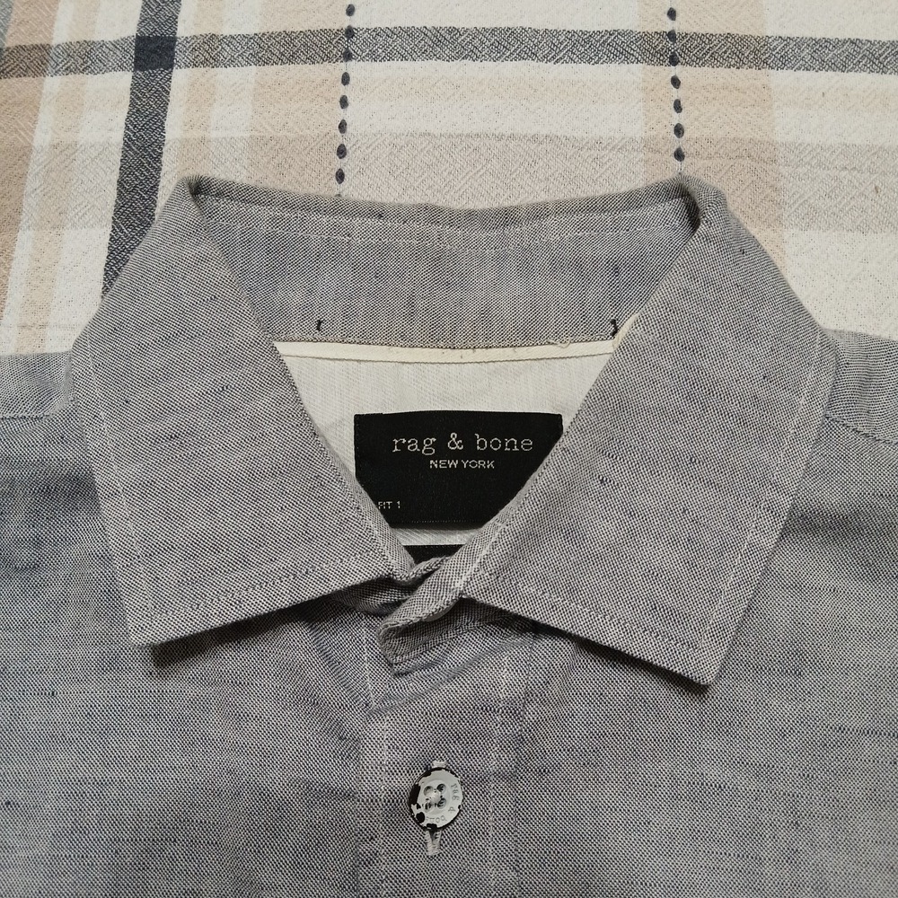 rag&bone Gray Linen Blend Long Sleeve Button Shirt Fit 1 / 14.5" Portugal Made - Picture 3 of 12
